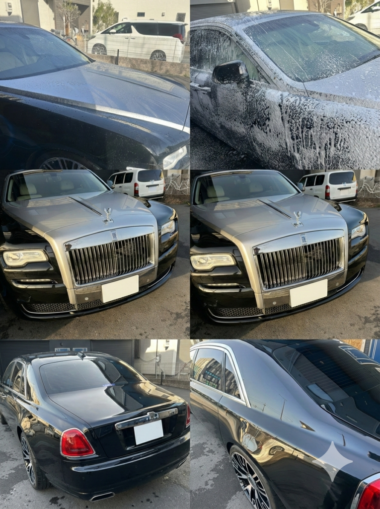 出張純水手洗い洗車後の高級車